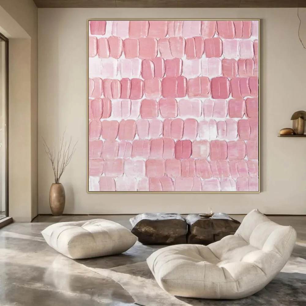 Tiles Pink Textured - hand-painted custom canvas art